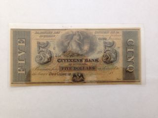1800 ' S $5 Five Dollar Cinq Piastres Citizens ' Bank Of Louisiana Remainder Note photo