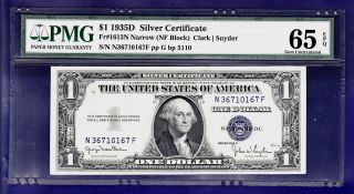 1935 D $1 Silver Certificate Narrow Cu Unc Pmg Gem 65 photo