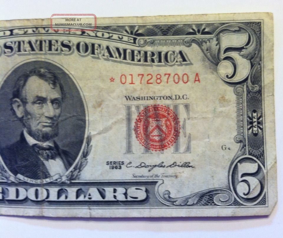 1963 Five 5 Star Red Seal Note quot A quot Block Five Dollar Bill