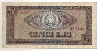 Romania 5 Lei 1966 Banknote. photo
