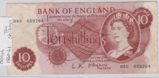 1960 - 1961 British 10 Shilling Note photo