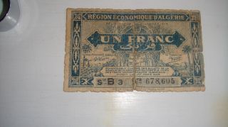 Algeria RÉgion Économique D ' AlgÉrie 1 Un Francs Vg 1944 photo