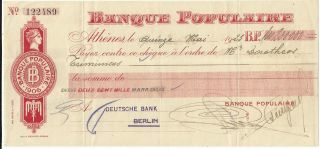 Greece: 1923 Popular Bank Check. photo