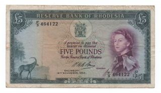 Rhodesia 5 Pounds November 1964 Pick 26 Look Scans photo