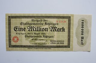 Uncirculated One Million Mark Note,  Kitzingen Germany Stamped Pristine photo