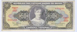 Brazil (1966 - 67) 5 Centavos On 50 Cruzeiro Bank Note - Rare photo