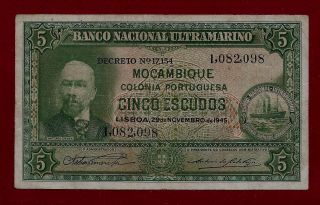 Portugal Mozambique 5 Escudos 1945 P - 94 See Scan (west Africa Mali Angola) photo