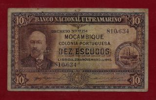 Portugal Mozambique 10 Escudos 1945 P - 95 See Scan (west Africa Mali Angola) photo