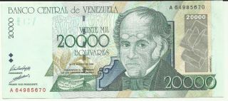 1998 Venezuela 20,  000 Bolivares Note Prefix A8 Au. photo