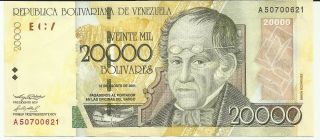 2001 Venezuela 20,  000 Bolivares Note Prefix A8 Unc. photo