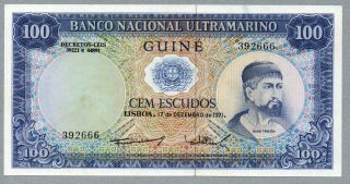 100 Escudos Uncirculated Portuguese Guinea,  17 - 12 - 1971,  Pick 45 - A photo