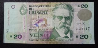 Uruguay Banknote 20 Pesos Uruguayos Pick 74 Vf 1994 - A Series photo