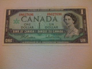 1967 Circulated Canadian One Dollar Bill Banknote Currency Bank Of Canada photo