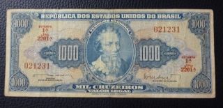 Brazil Banknote 1000 Cruzeiros Pick 173b Vf - 1962 photo