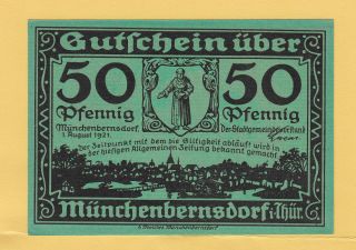 Anunver: Ww1 Notgeld Paper Money 50 Pfennig 1921 Münchenbernsdorf Rare photo