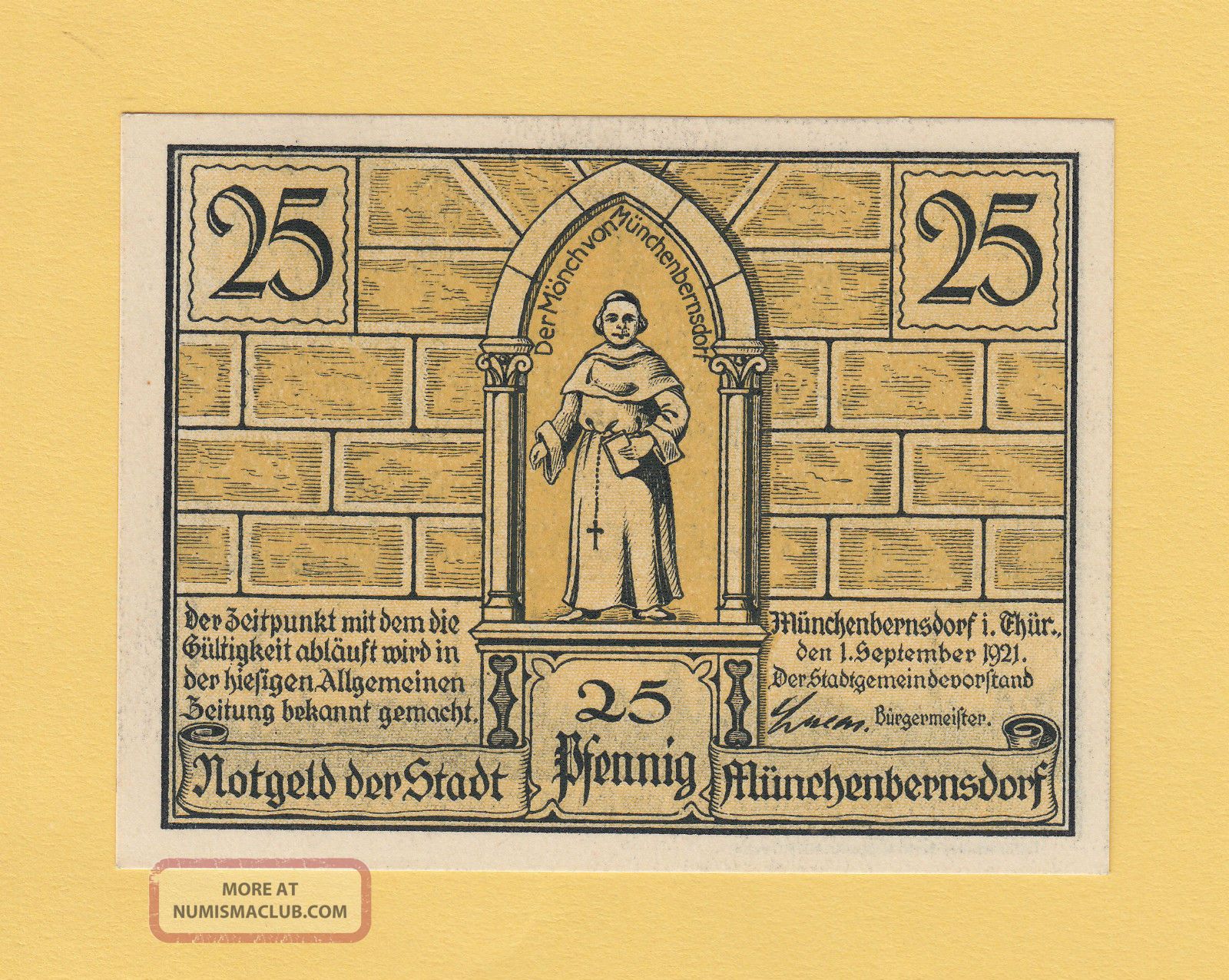 Anunver: Ww1 Notgeld Paper Money 25 Pfennig 1921 Münchenbernsdorf Rare Europe photo
