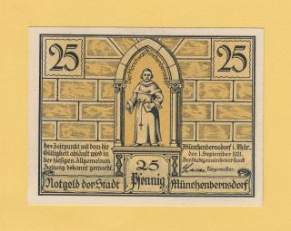 Anunver: Ww1 Notgeld Paper Money 25 Pfennig 1921 Münchenbernsdorf Rare photo