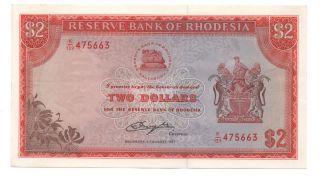 Rhodesia 2 Dollars August 1977 Pick 31 B Au Look Scans photo