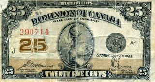 Vintage 1923 Bank Note Dominion Canada Ottawa Cash Money 25 Cents Shinplaster photo