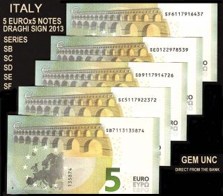 Riotis 3841: Italy Gem Unc €5x5 Euro - Letters: Sb,  C,  D,  E,  F 2013,  Greece photo