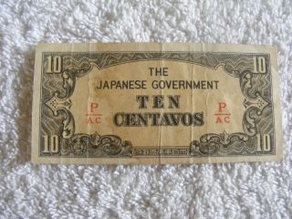 Old Japanese Goverment 10 Centavos Paper Bill World Money photo