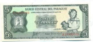 Paraguay Note 5 Guaranies L.  1952 Villamayor - Acosta P 195b Unc photo