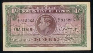 Cyprus 1 Shilling 1941,  C/3 815265,  Kgvi,  P 20,  Vf,  Zypern,  Chypre,  Greece,  Kibris,  Cipro photo
