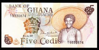 Ghana 5 Cedis 4 - 7 - 1977 Pick 15b Au - Unc. photo