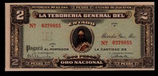 Mexico 2 Pesos El Estado De Yucatan 1916 Pick S1136 Au. photo