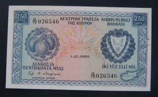 Cyprus Banknote - 250 Mils - 1 - 12 - 1980 photo