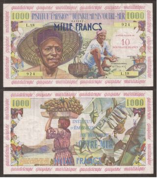 French Antilles 10 Nf On 1000 Fr 1961 P - 2 No Pinholes Very Rare Beauty photo