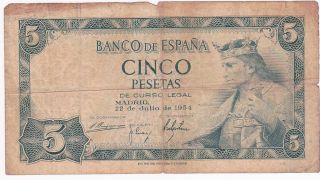5 Cinco Pesetas Banco De Espana 1954 Alfonso X E5168452 Madrid photo