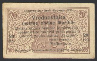 Yugoslavia (slovenia Maribor) - Notgeld Banknote/note - 20 Vinarjev 1919 (vf+) photo