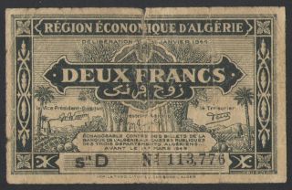 Algeria (rÉgion Économique D`algÉrie) - 2 (deux) Francs Note/banknote 1949 P 99b photo