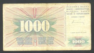 Scarce - Bosnia - 1000 Dinara/dinars 15.  08.  1994 - P 46a - Large Serial Number photo
