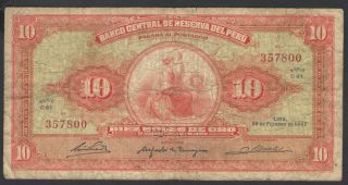 Peru - 10 Soles De Oro 1965 Banknote / Note - P 88 - Banco Central De Reserva photo