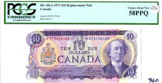 1971 $10 Replacement Note,  Bc - 49ca,  Tt2174149 Pcgs Graded Au - 58 B254 photo