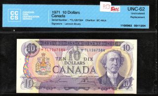 Canada 1971 $10 Replacement Bank Note Tl,  Law - Bou,  Unc - 62,  B831 photo