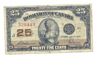 1923 Dominion Of Canada Twenty Five Cents Bank Note photo