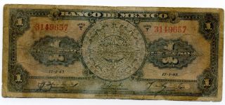 Mexico 1 Peso 17.  1.  1945 P38c,  Series T photo