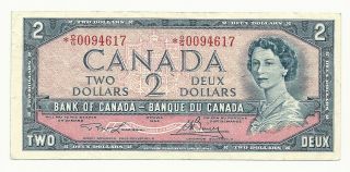 1954 Canada Two Dollar Replacement Bank Note (asterix) photo