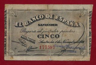 Spain 5 Pesetas 1936 P - S581 Fine Rare See Scan (portugal Germany Italy France) photo