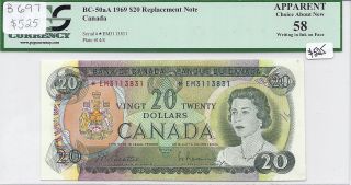 1969 Canada $20 Replacement Note Graded Au+ - 58 Em3113831 B697 photo