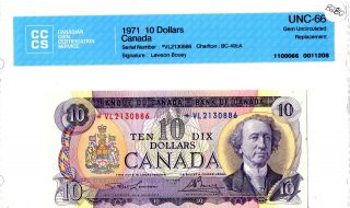 1971 $10 Bank Of Canada Replacement Note,  Bc - 49ca,  Vl Ch Unc 66 B280 photo