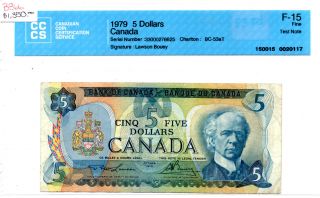 1979 Canada $5 - 330 Test Note,  Cccs Graded,  F - 15,  B866 photo