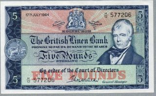 5 Pounds Uncirculated Scotland Banknote,  17 - 07 - 1964,  Pick 167 - B photo