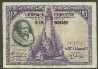 Spain $100 Pesetas P.  76 (vf) From 1928 photo