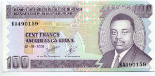 Burundi 100 Francs 2006 Unc Banknote photo