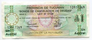 Argentina 1 Austral 1991,  S2711b Provincia De Tucuman photo