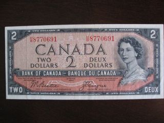 1954 Bank Of Canada $2 Devil ' S Face Note Bc - 30b Beattie/coyne H/b photo